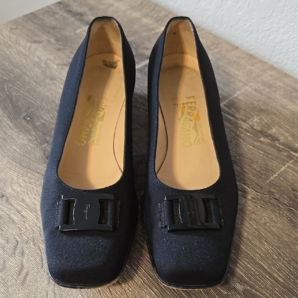 Authentic Salvatore Ferragamo Black Loafers with Elegant Buckle